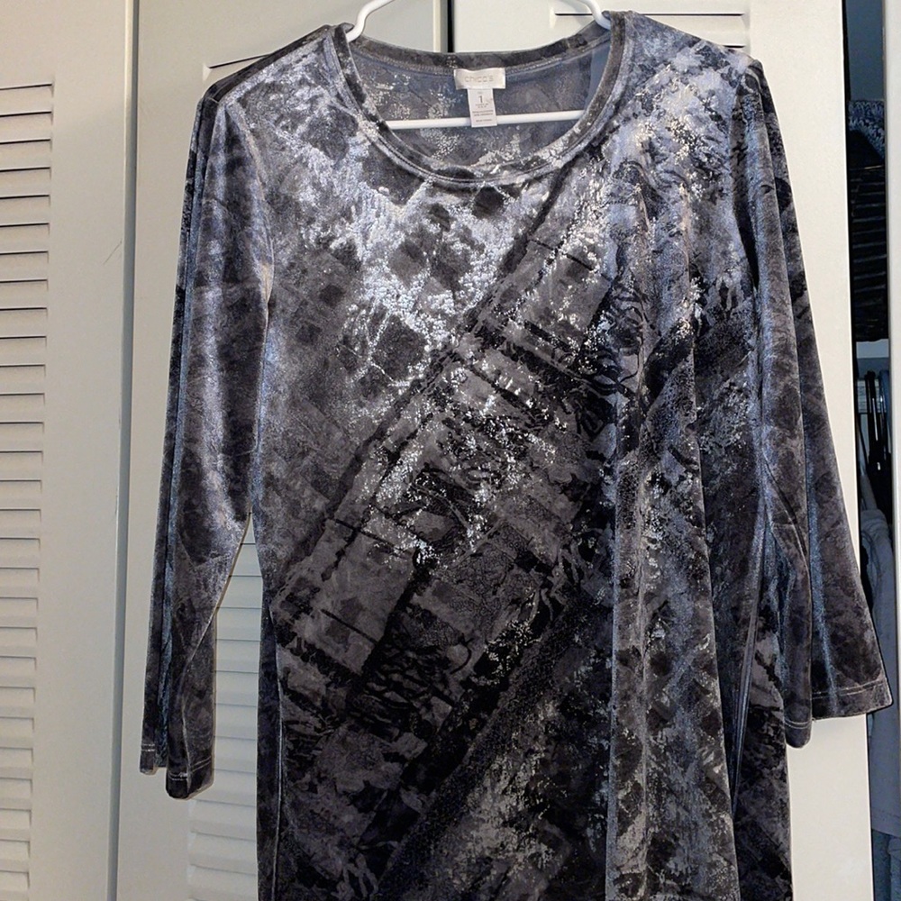 Size 1 chicos long sleeve velvet grey sweater